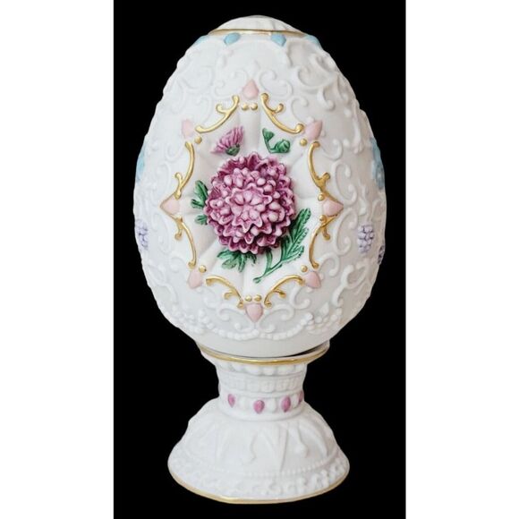 Vintage Lenox The Chrysanthemum Blossom Egg On Pedestal 1993 Original Box Easter - Picture 2 of 14